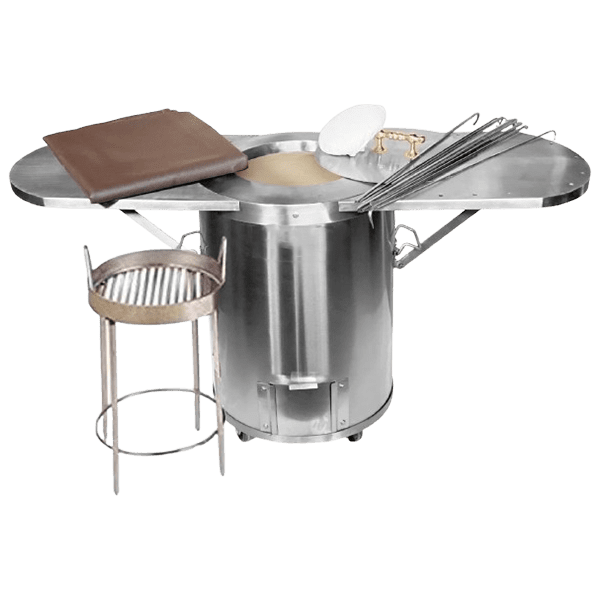 Stainless Steel Round Tandoor With Wheels & Accessories